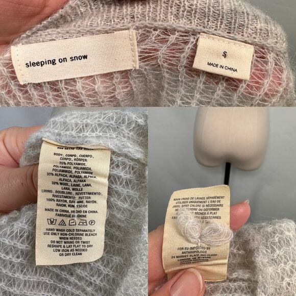 Sleeping on Snow Rosay Sweater Gray Bell Sleeve Crop Alpaca Anthro Boho Size S - Picture 8 of 9